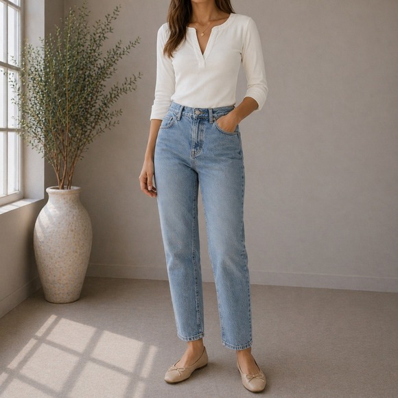 Maeve by Anthropologie Tops - Maeve Anthropologie Popover Top Women Small White Ribbed Cuffed Capsule Wardrobe